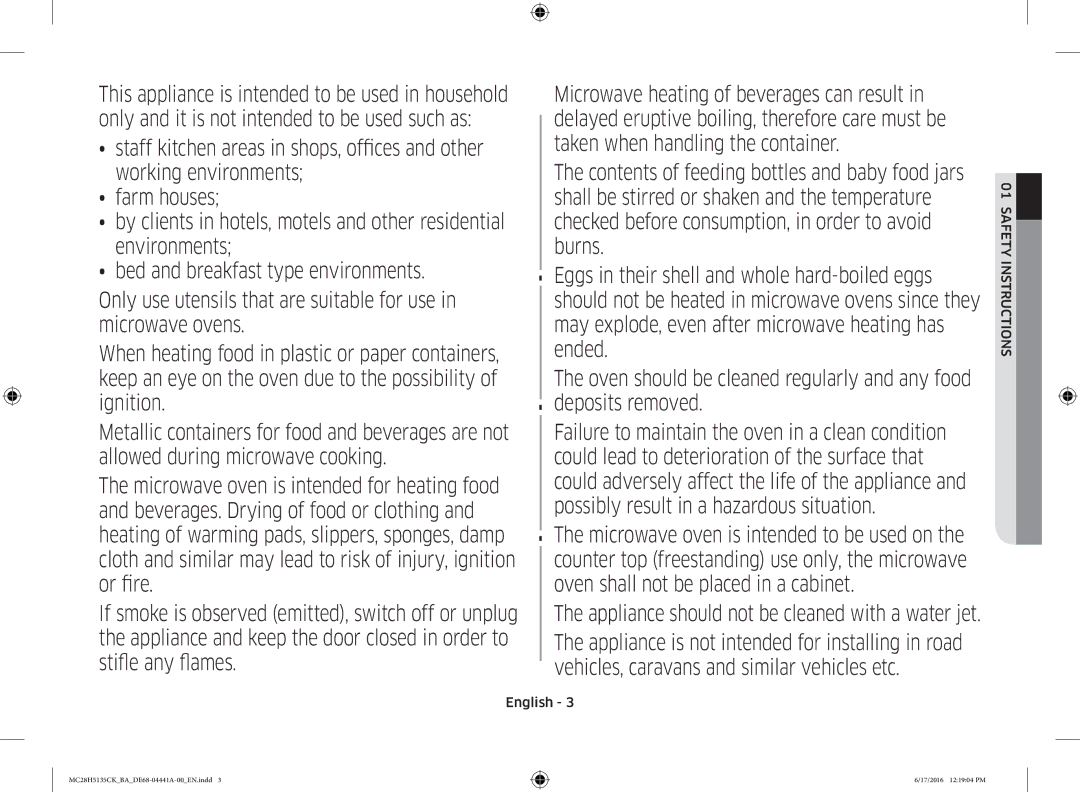 Samsung MC28H5135CK/BA manual Safety Instructions 