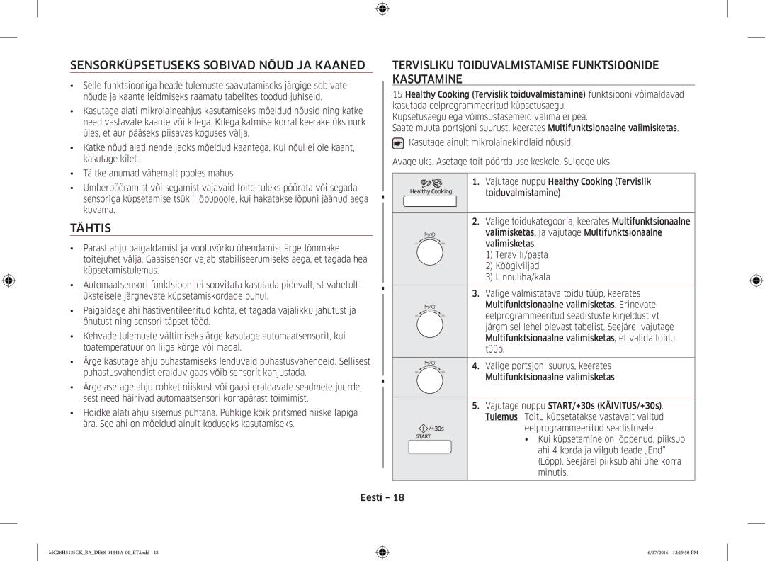 Samsung MC28H5135CK/BA manual Kasutamine, Tähtis 