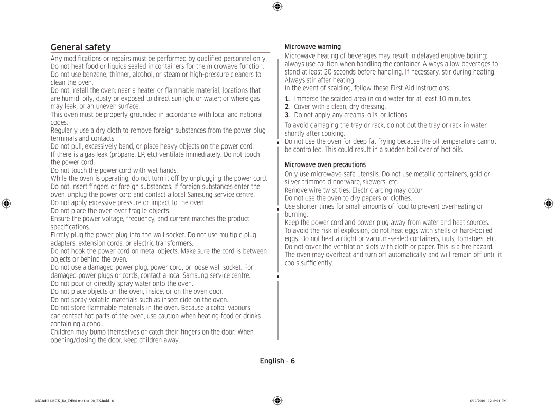 Samsung MC28H5135CK/BA manual General safety 