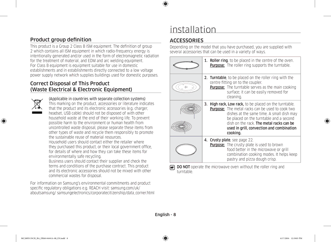 Samsung MC28H5135CK/BA manual Installation, Accessories 