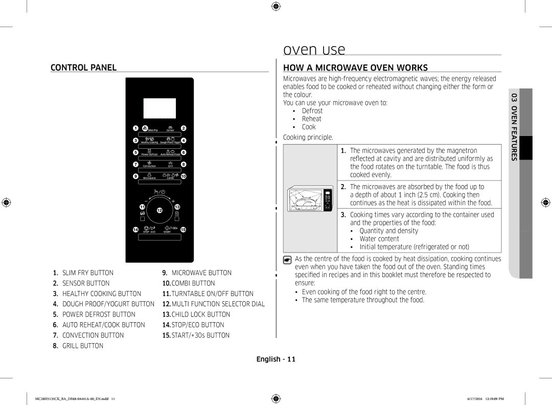 Samsung MC28H5135CK/BA manual Oven use, Control Panel HOW a Microwave Oven Works 