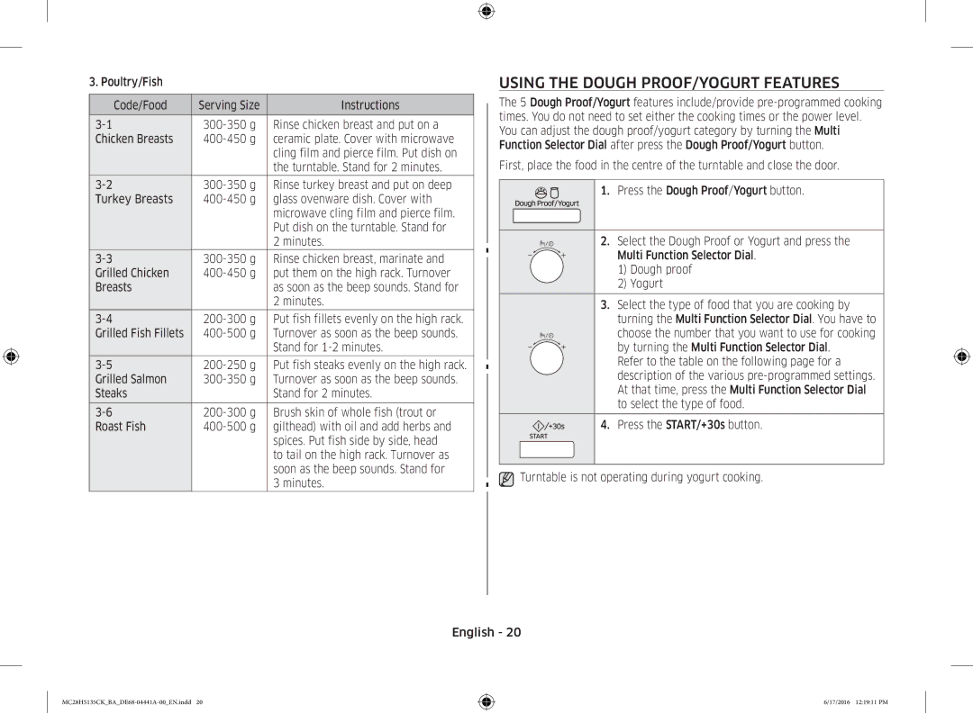 Samsung MC28H5135CK/BA manual Using the Dough PROOF/YOGURT Features 