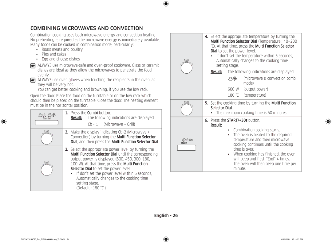 Samsung MC28H5135CK/BA manual Combining Microwaves and Convection 