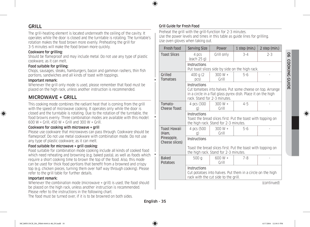 Samsung MC28H5135CK/BA manual Microwave + Grill 