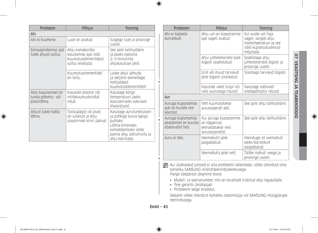 Samsung MC28H5135CK/BA manual Puhtaks, Lõhna kiiremaks, Eemaldamiseks võite, Panna ahju sidruniviilu ja, Ahju käivitada 