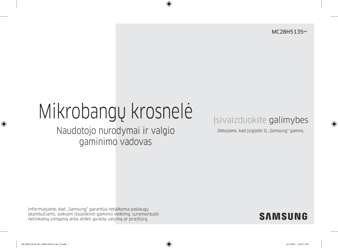 Samsung MC28H5135CK/BA manual Mikrobangų krosnelė, Dėkojame, kad įsigijote šį „Samsung gaminį 