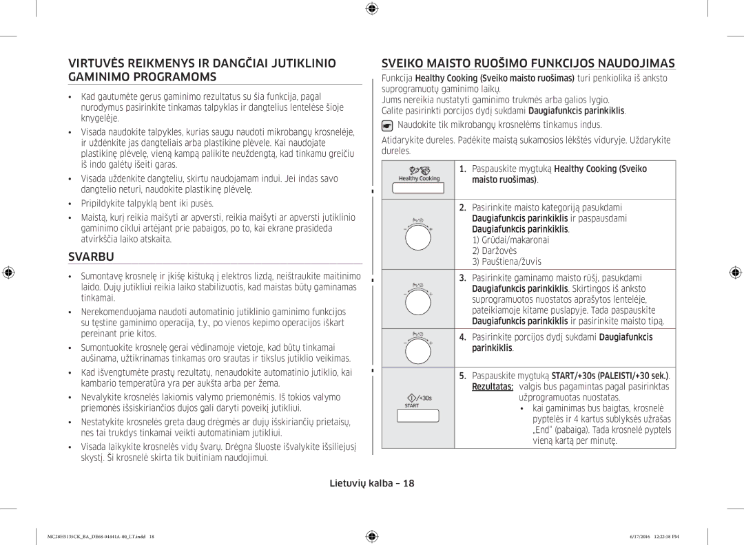 Samsung MC28H5135CK/BA manual Svarbu, Daržovės, Pauštiena/žuvis, Kambario temperatūra yra per aukšta arba per žema 