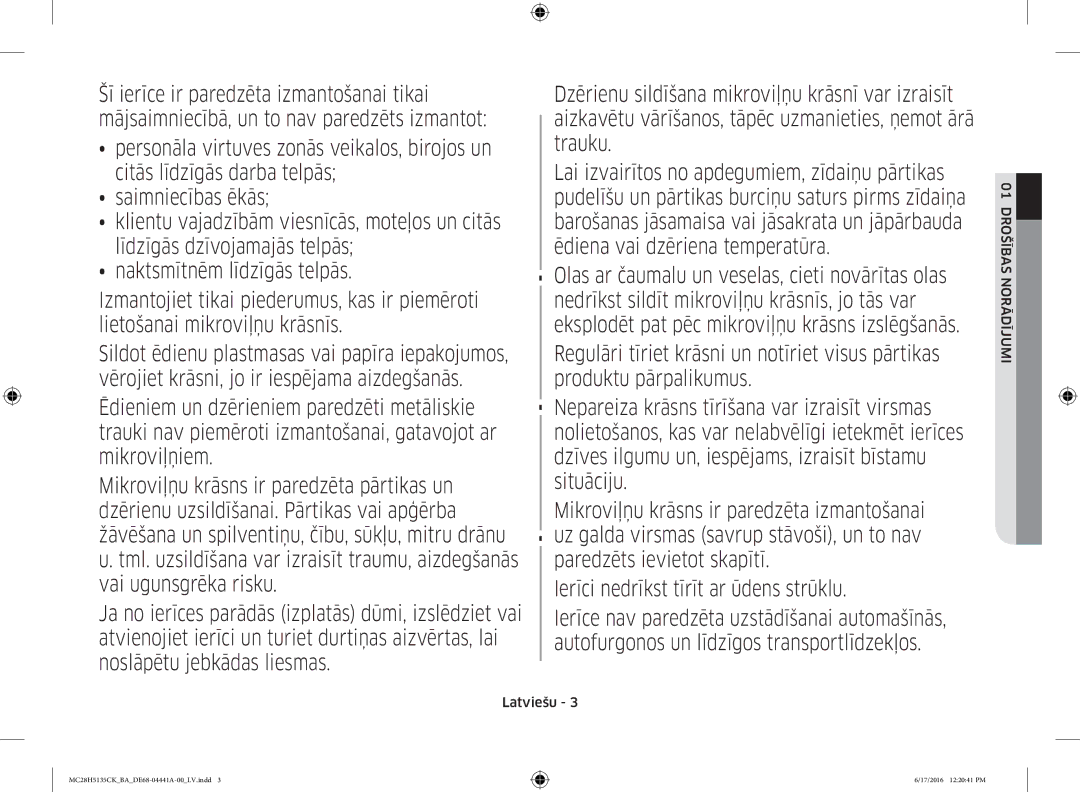 Samsung MC28H5135CK/BA manual 01 Drošības Norādījumi 