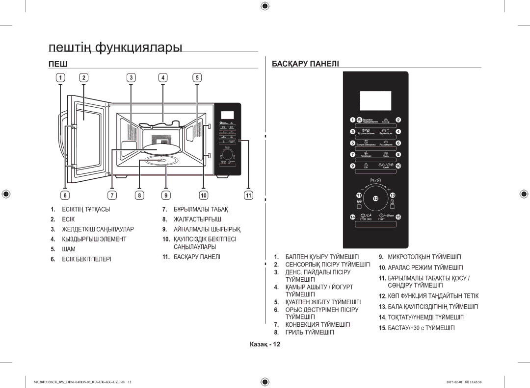 Samsung MC28H5135CK/BW manual Пештің функциялары, ПЕШ Басқару Панелі 