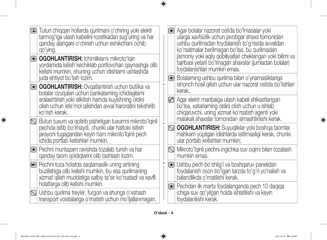 Samsung MC28H5135CK/BW manual Ozbek 