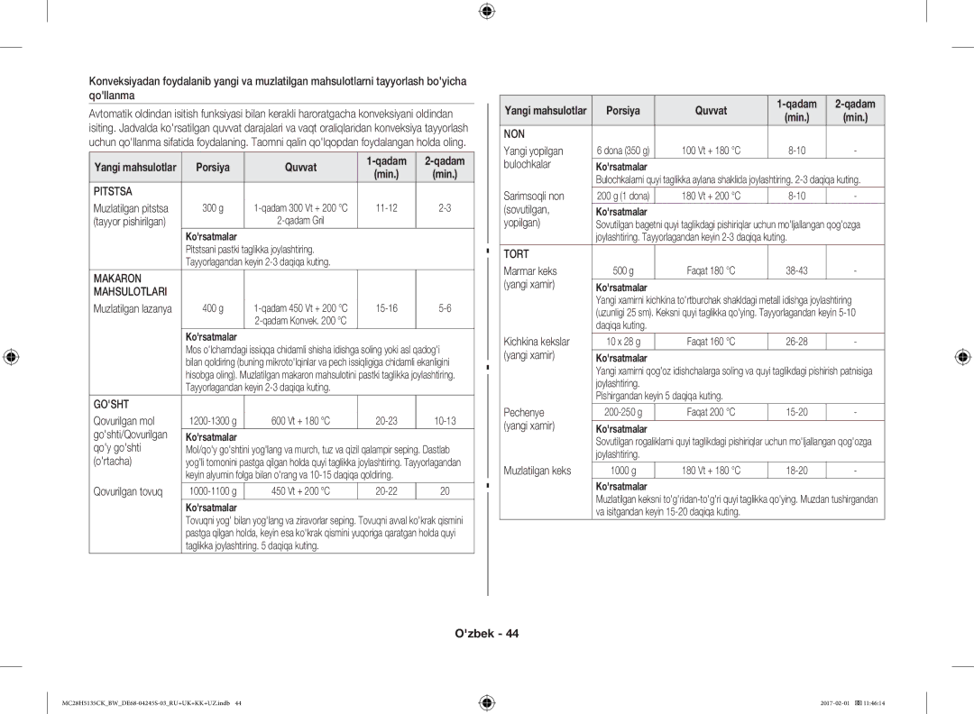 Samsung MC28H5135CK/BW manual Porsiya Quvvat 