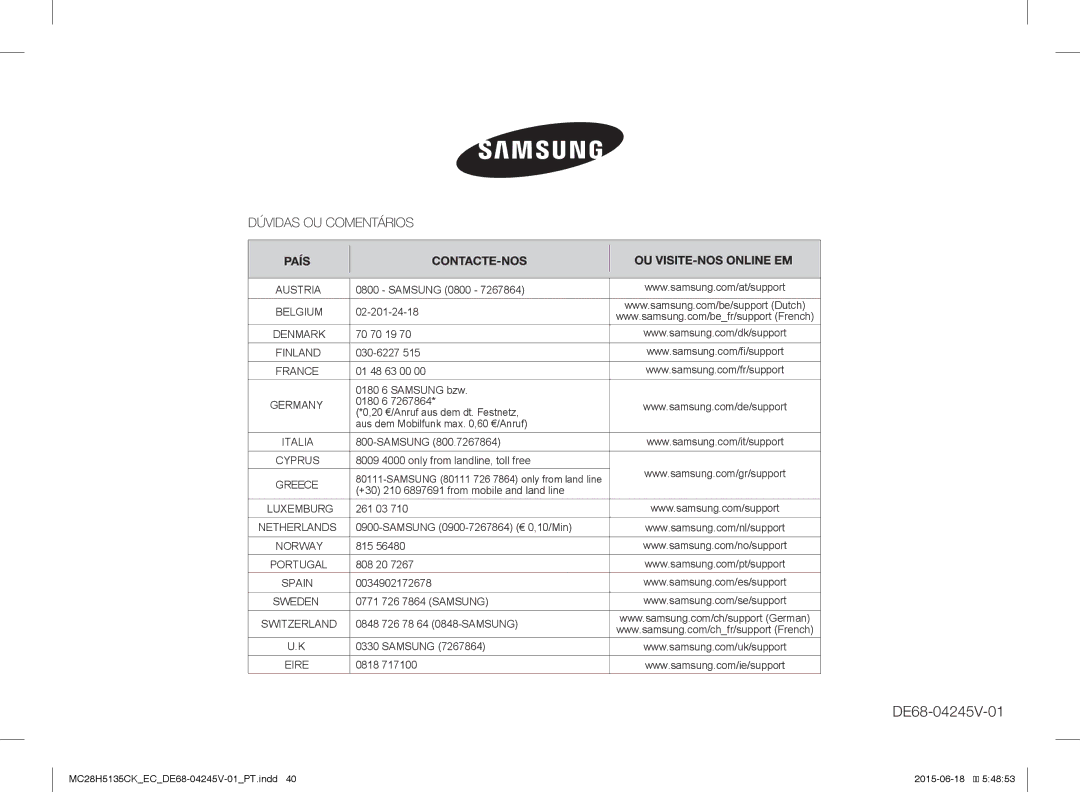 Samsung MC28H5135CK/EC manual DE68-04245V-01 