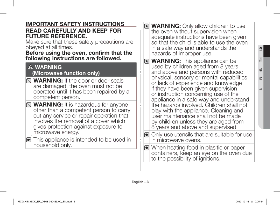 Samsung MC28H5135CK/EF manual Read Carefully and Keep for Future Reference 