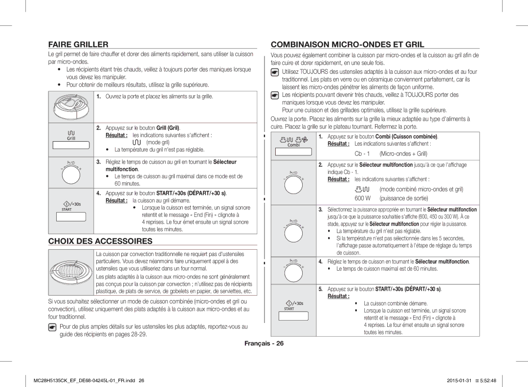 Samsung MC28H5135CK/EF Faire Griller, Choix DES Accessoires, Combinaison MICRO-ONDES ET Gril, Cb 1 Micro-ondes + Grill 