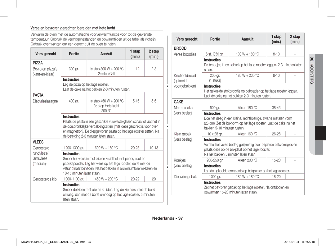 Samsung MC28H5135CK/EF manual Portie Aan/uit Stap 