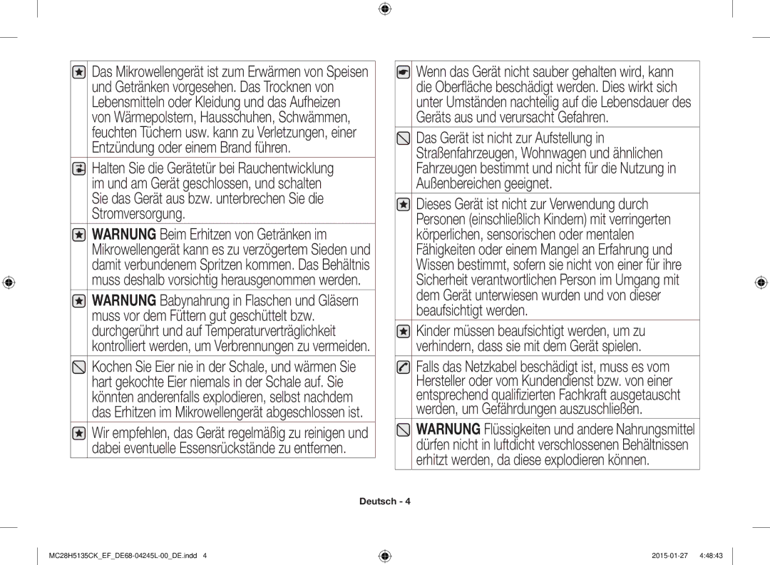 Samsung MC28H5135CK/EF manual Deutsch 