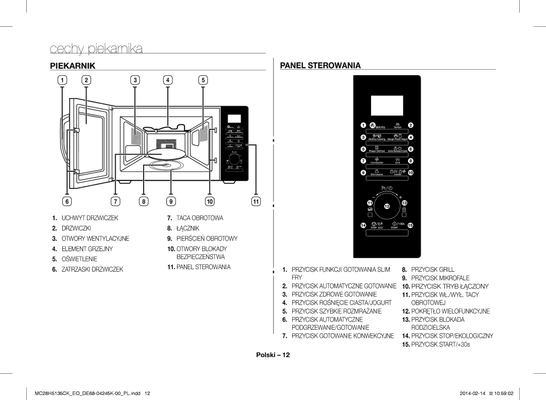 Samsung MC28H5135CK/EO manual Cechy piekarnika, Piekarnik Panel Sterowania 