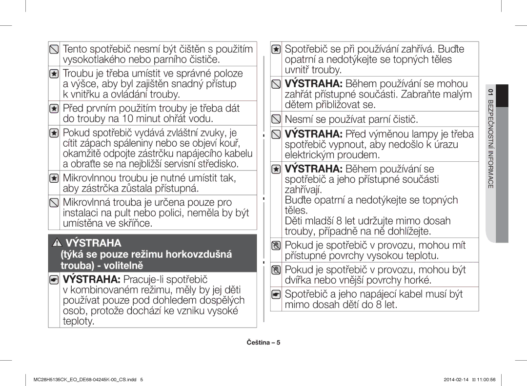 Samsung MC28H5135CK/EO manual Týká se pouze režimu horkovzdušná trouba volitelně 