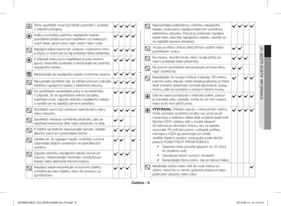 Samsung MC28H5135CK/EO manual Spotřebič nesmí být vystaven nadměrnému tlaku nebo nárazům 