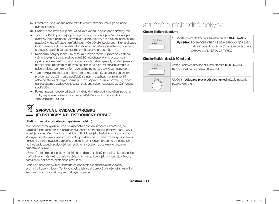 Samsung MC28H5135CK/EO manual Stručné a přehledné pokyny, Správná Likvidace Výrobku Elektrický a Elektronický Odpad 