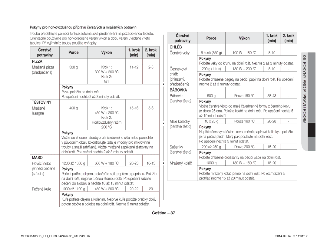 Samsung MC28H5135CK/EO manual Čerstvé 