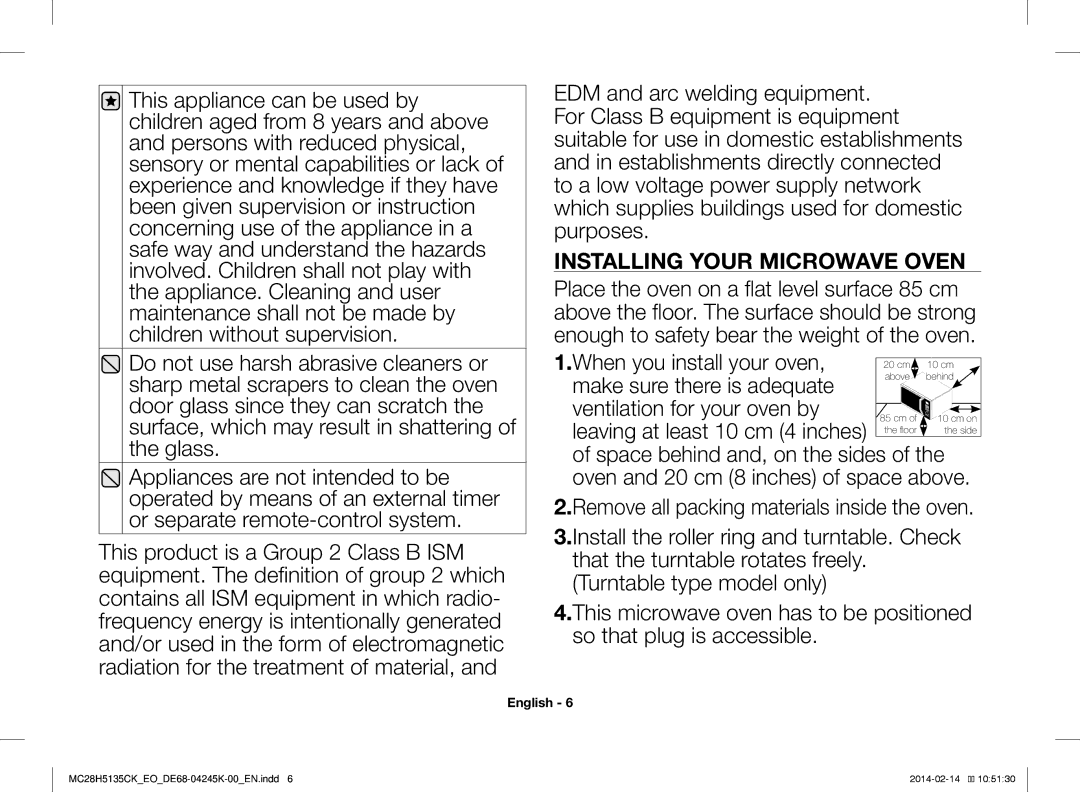 Samsung MC28H5135CK/EO manual Installing Your Microwave Oven 