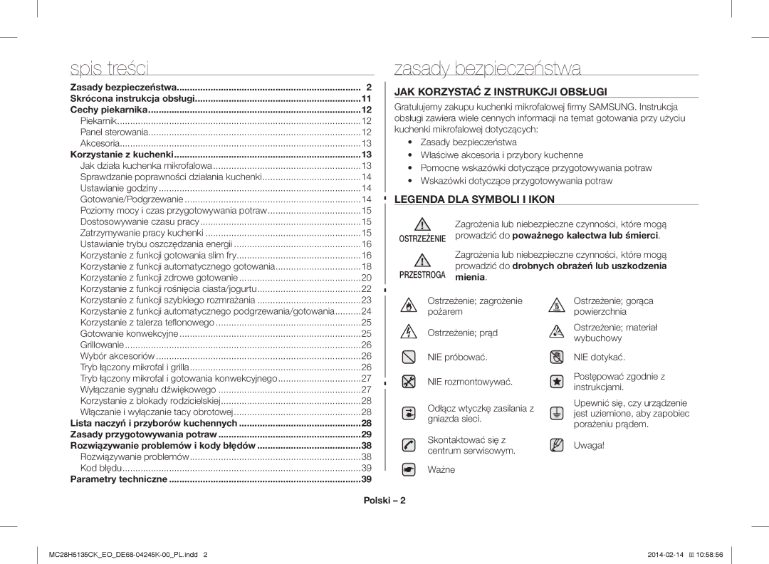 Samsung MC28H5135CK/EO manual Zasady bezpieczeństwa, JAK Korzystać Z Instrukcji Obsługi, Polski 