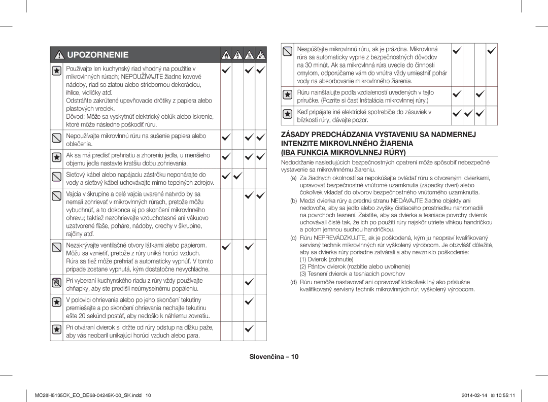 Samsung MC28H5135CK/EO manual Upozornenie 