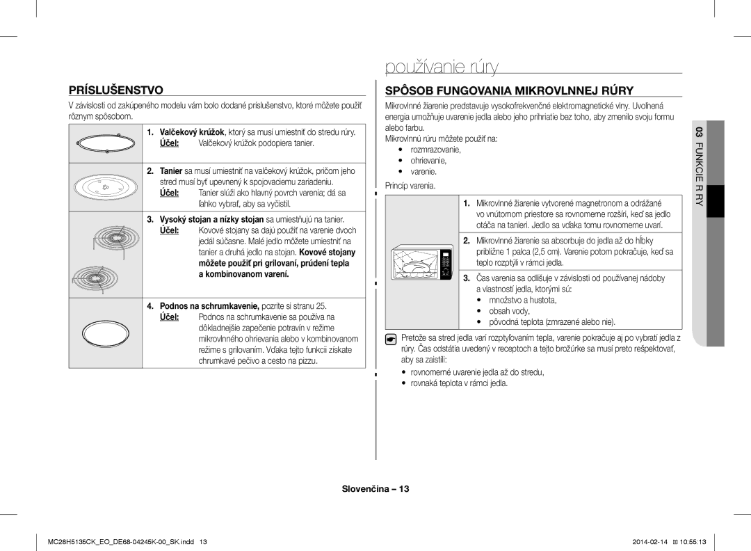 Samsung MC28H5135CK/EO manual Používanie rúry, Príslušenstvo, Spôsob Fungovania Mikrovlnnej Rúry 