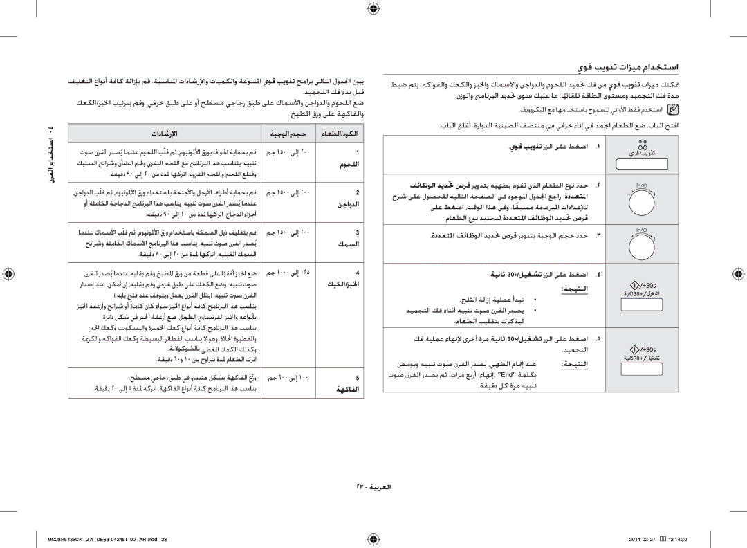 Samsung MC28H5135CK/ZA manual يوق بيوذت تازيم مادختسا 