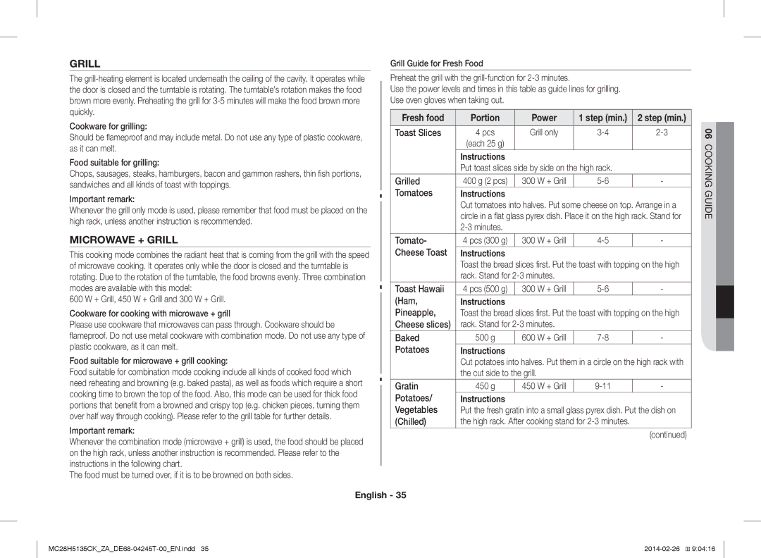 Samsung MC28H5135CK/ZA manual Fresh food Portion Power 