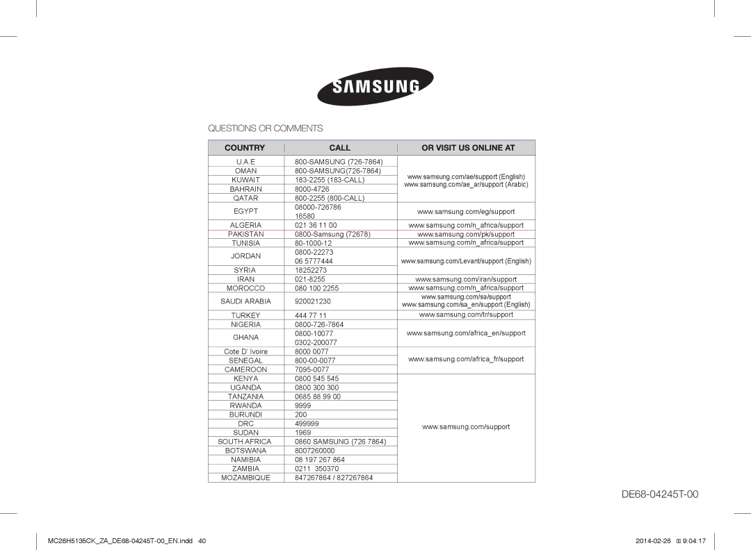 Samsung MC28H5135CK/ZA manual Nigeria Ghana 