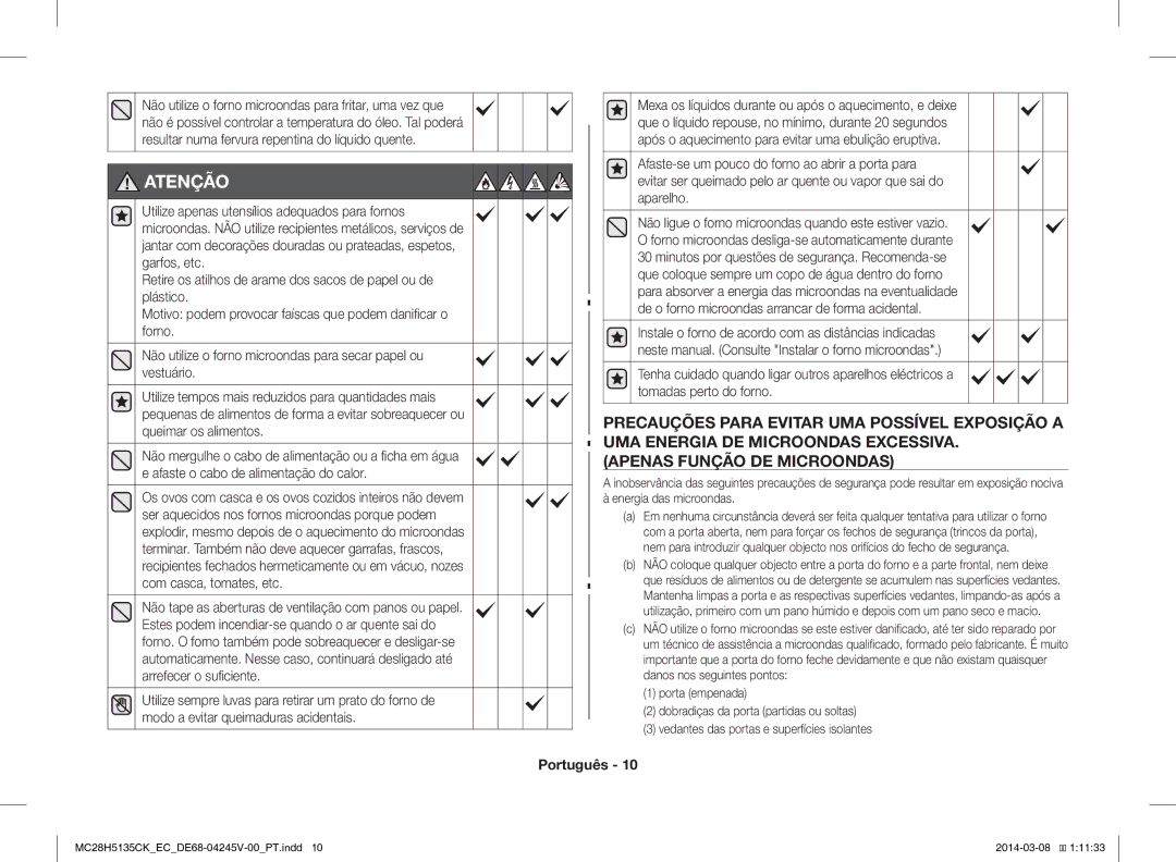 Samsung MC28H5135CW/EC manual Atenção 