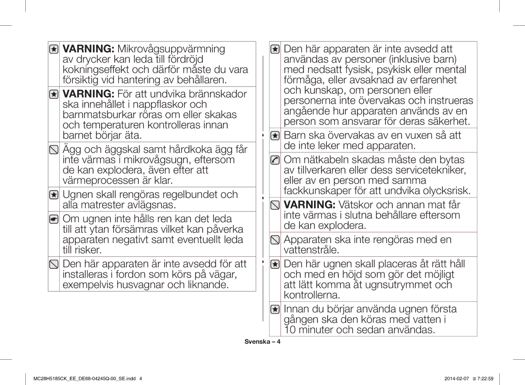 Samsung MC28H5185CK/EE manual Svenska 