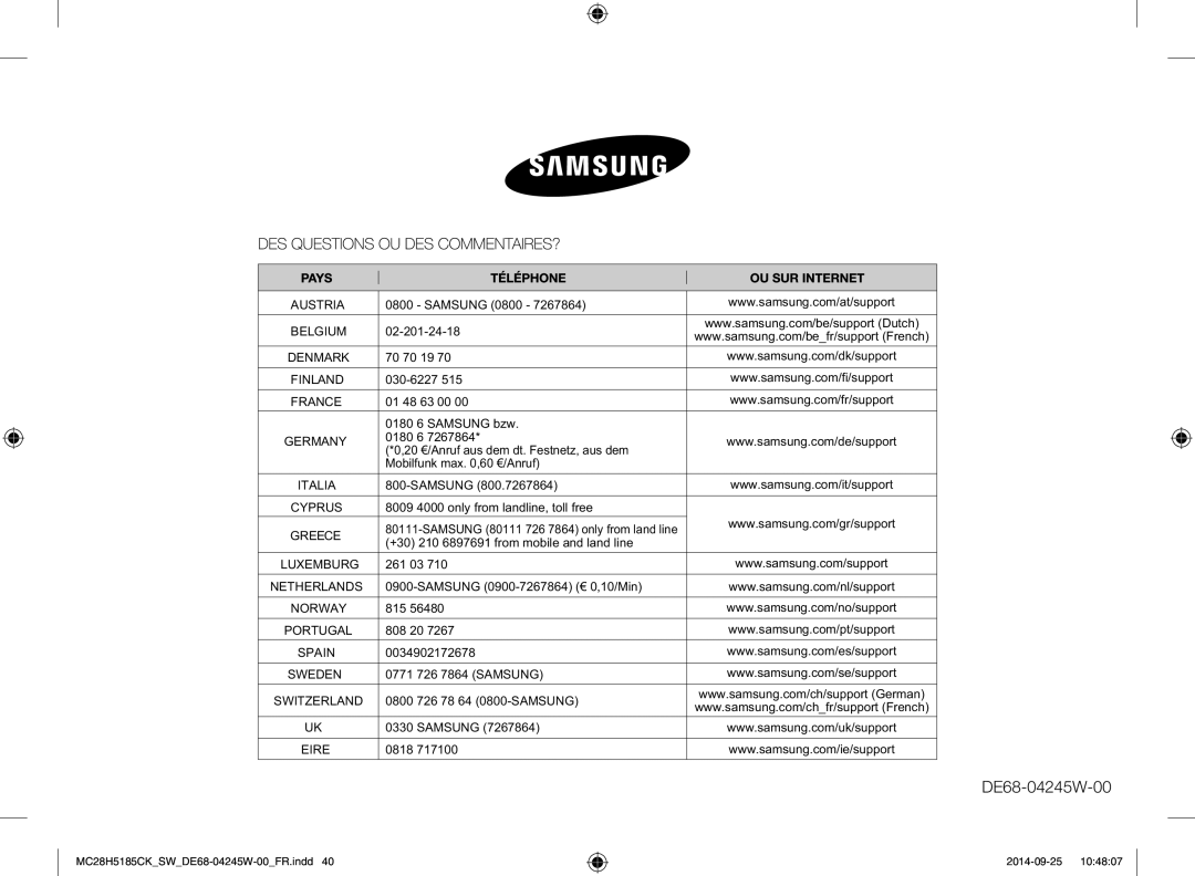 Samsung MC28H5185CK/SW manual Belgium 