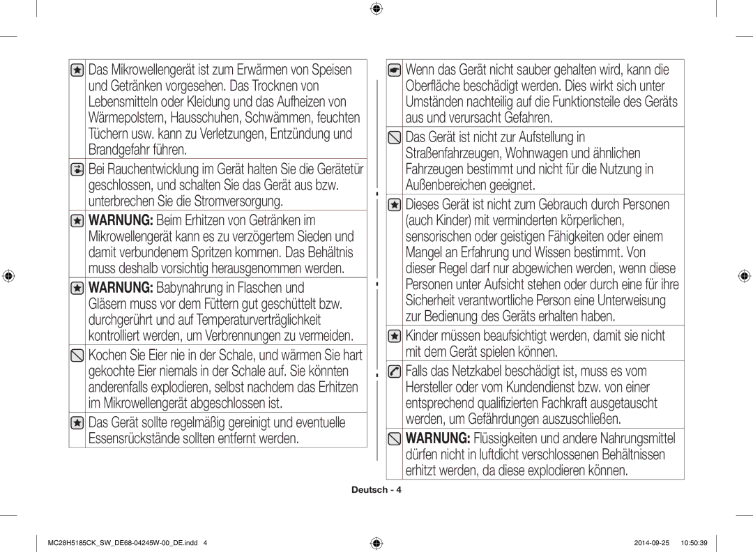 Samsung MC28H5185CK/SW manual Deutsch 