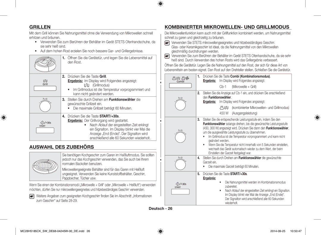 Samsung MC28H5185CK/SW Grillen, Auswahl DES Zubehörs, Kombinierter MIKROWELLEN- UND Grillmodus, Cb-1 Mikrowelle + Grill 