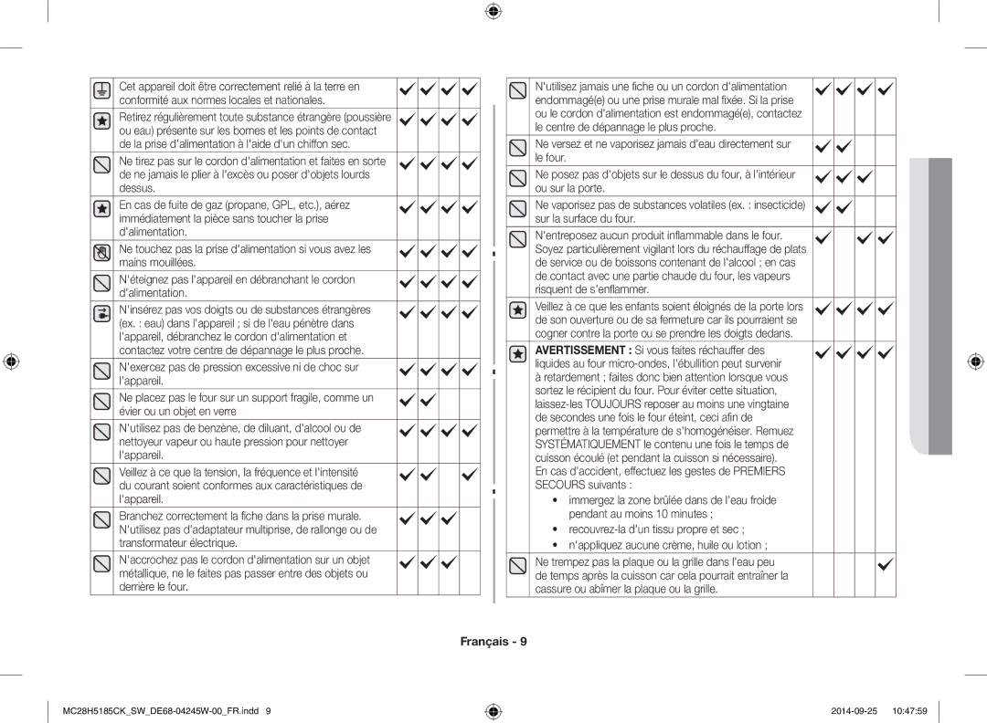 Samsung MC28H5185CK/SW manual Ne versez et ne vaporisez jamais deau directement sur, Le four 