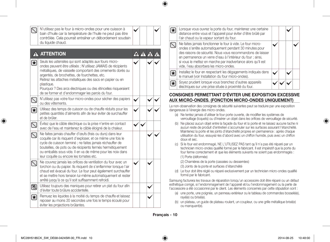 Samsung MC28H5185CK/SW manual Français 