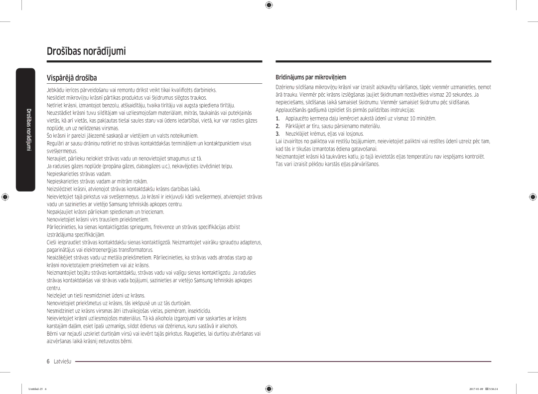 Samsung MC28M6055CK/BA manual Vispārējā drošība, Brīdinājums par mikroviļņiem 