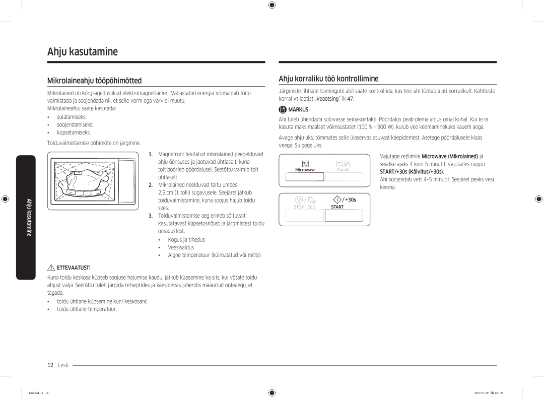 Samsung MC28M6055CK/BA manual Ahju kasutamine, Mikrolaineahju tööpõhimõtted, Ahju korraliku töö kontrollimine 