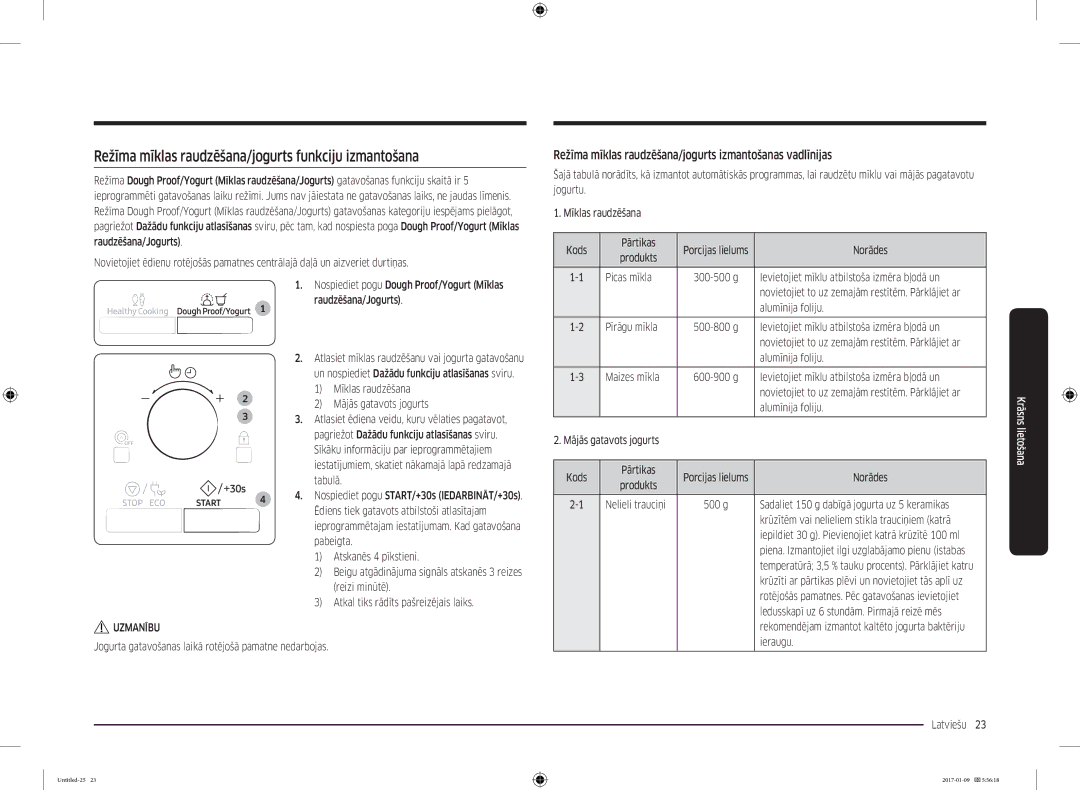 Samsung MC28M6055CK/BA manual Režīma mīklas raudzēšana/jogurts funkciju izmantošana 