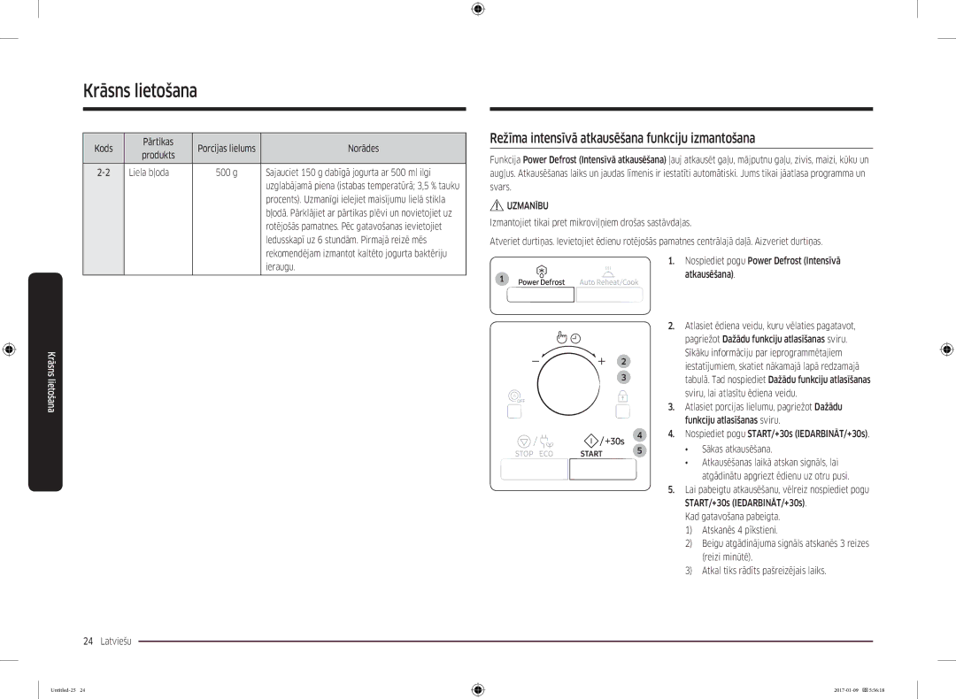 Samsung MC28M6055CK/BA manual Režīma intensīvā atkausēšana funkciju izmantošana 