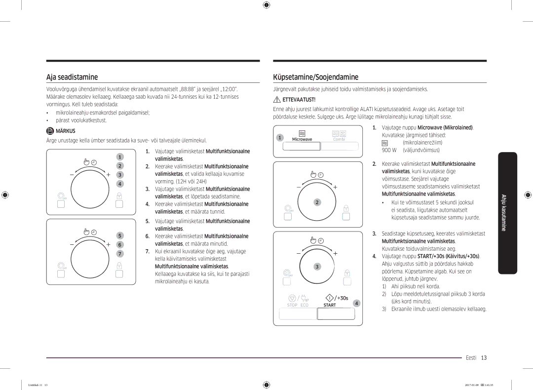 Samsung MC28M6055CK/BA manual Aja seadistamine, Küpsetamine/Soojendamine 