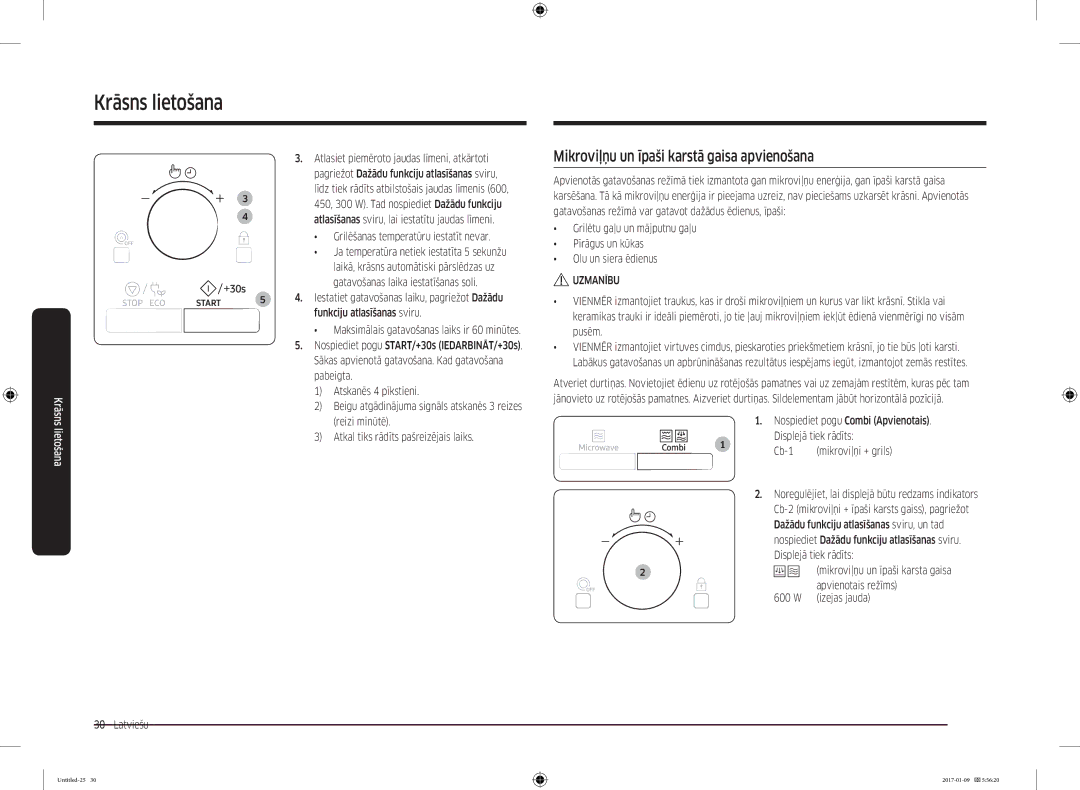 Samsung MC28M6055CK/BA manual Mikroviļņu un īpaši karstā gaisa apvienošana, Atlasiet piemēroto jaudas līmeni, atkārtoti 