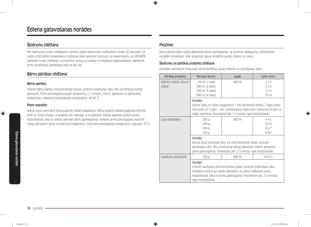 Samsung MC28M6055CK/BA manual Šķidrumu sildīšana, Bērnu pārtikas sildīšana, Piezīme 