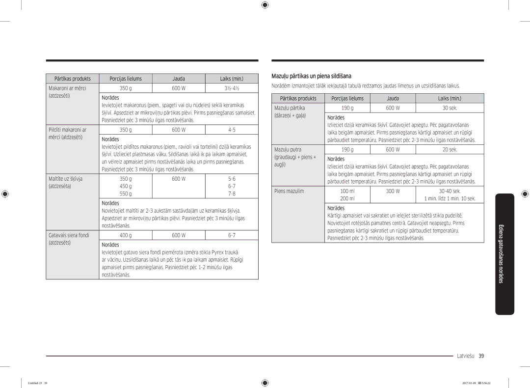 Samsung MC28M6055CK/BA manual Mazuļu pārtikas un piena sildīšana 