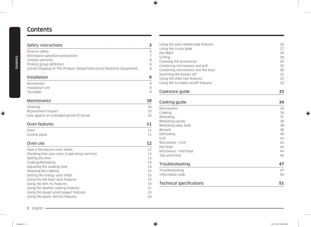 Samsung MC28M6055CK/BA manual Contents 