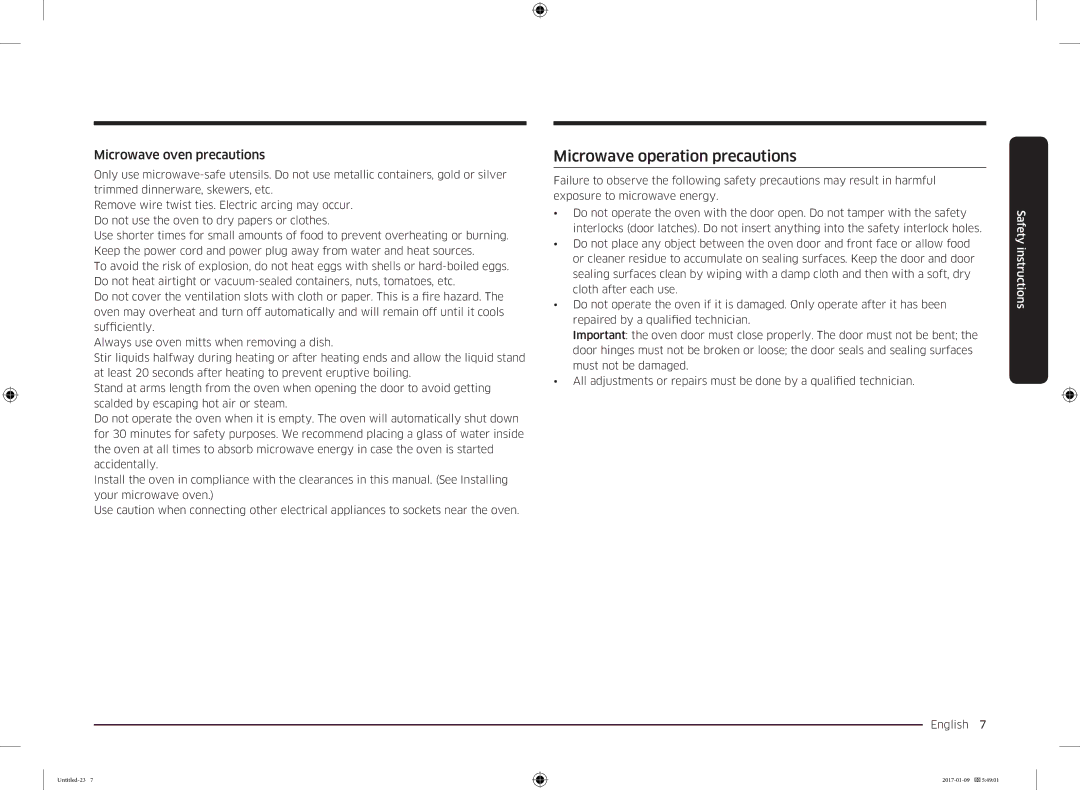 Samsung MC28M6055CK/BA manual Microwave operation precautions, Microwave oven precautions 