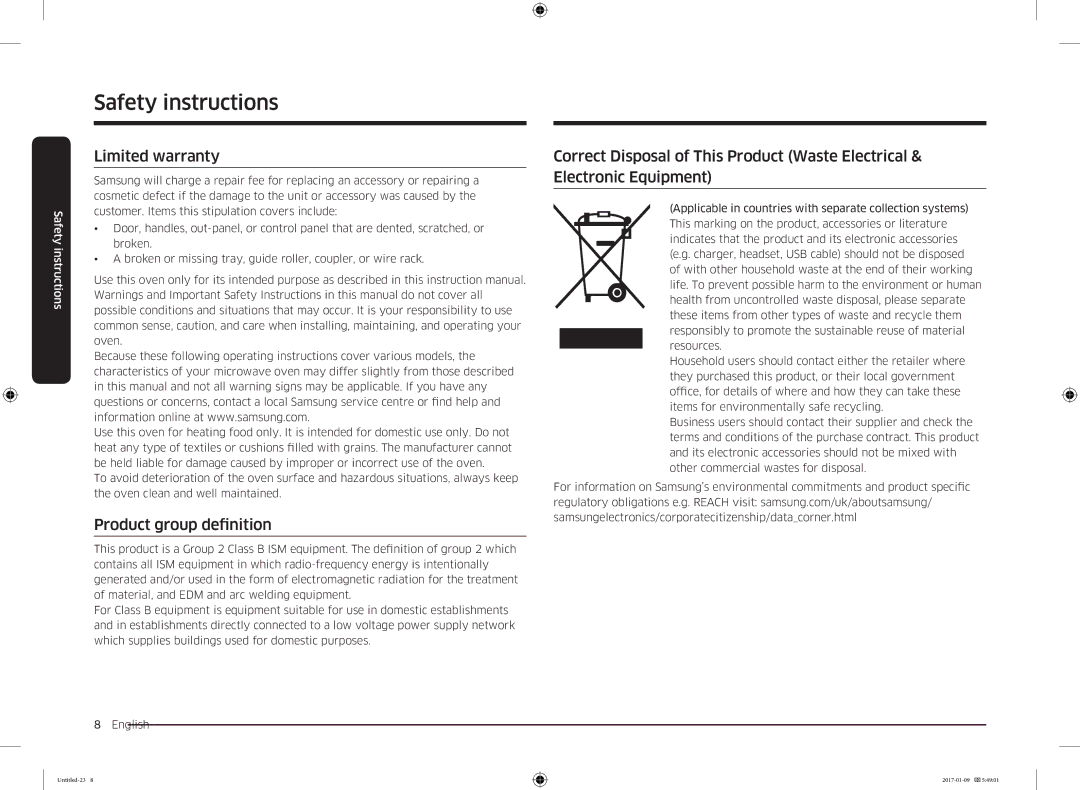 Samsung MC28M6055CK/BA manual Limited warranty, Product group definition 